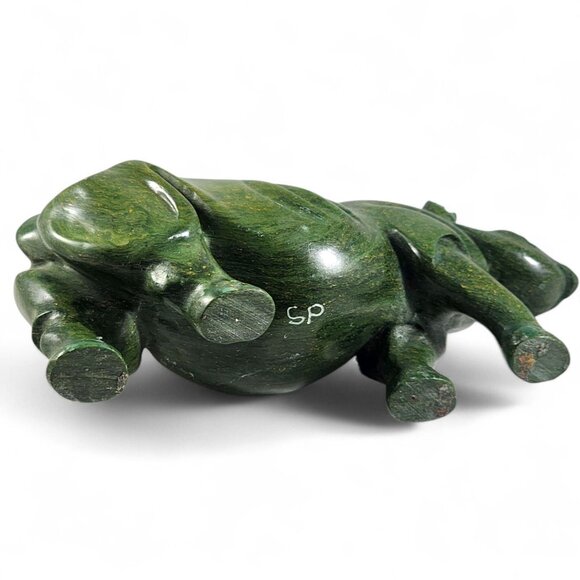 Hand Carved Green Stone Rhino Figurine Signed SP Safari Animal Vintage Sculpture - Picture 4 of 8